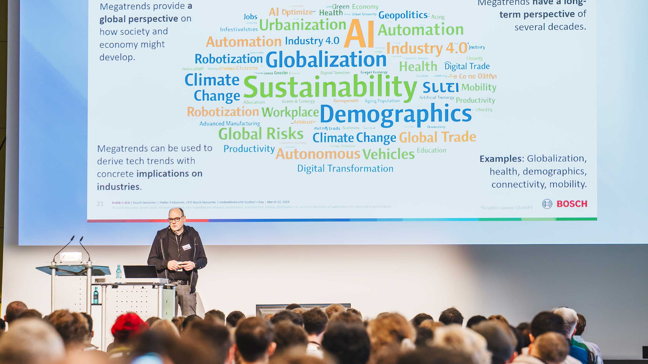 Sprecher mit Word Cloud Präsentation zum Student Day
